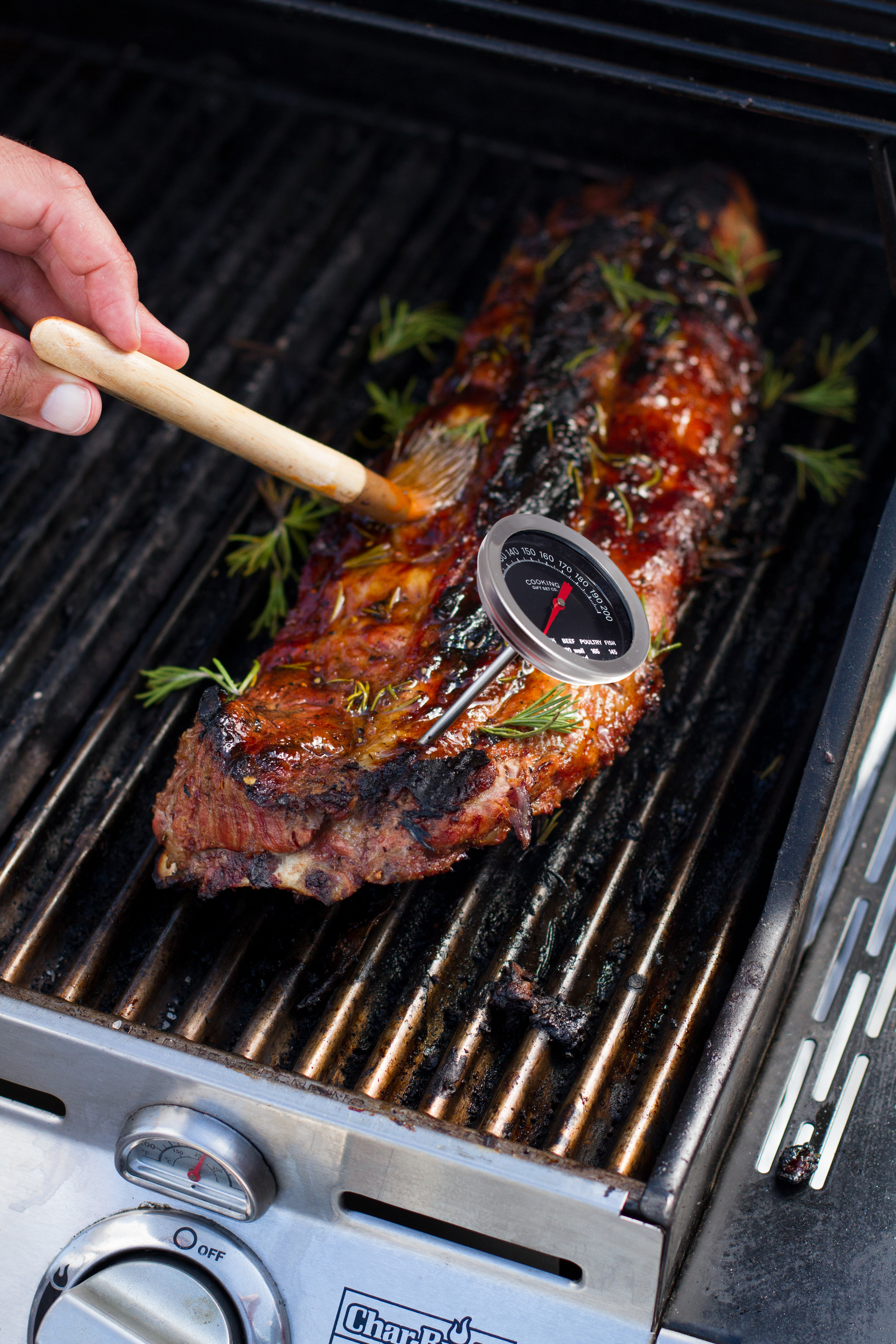 Meat thermometer on grill